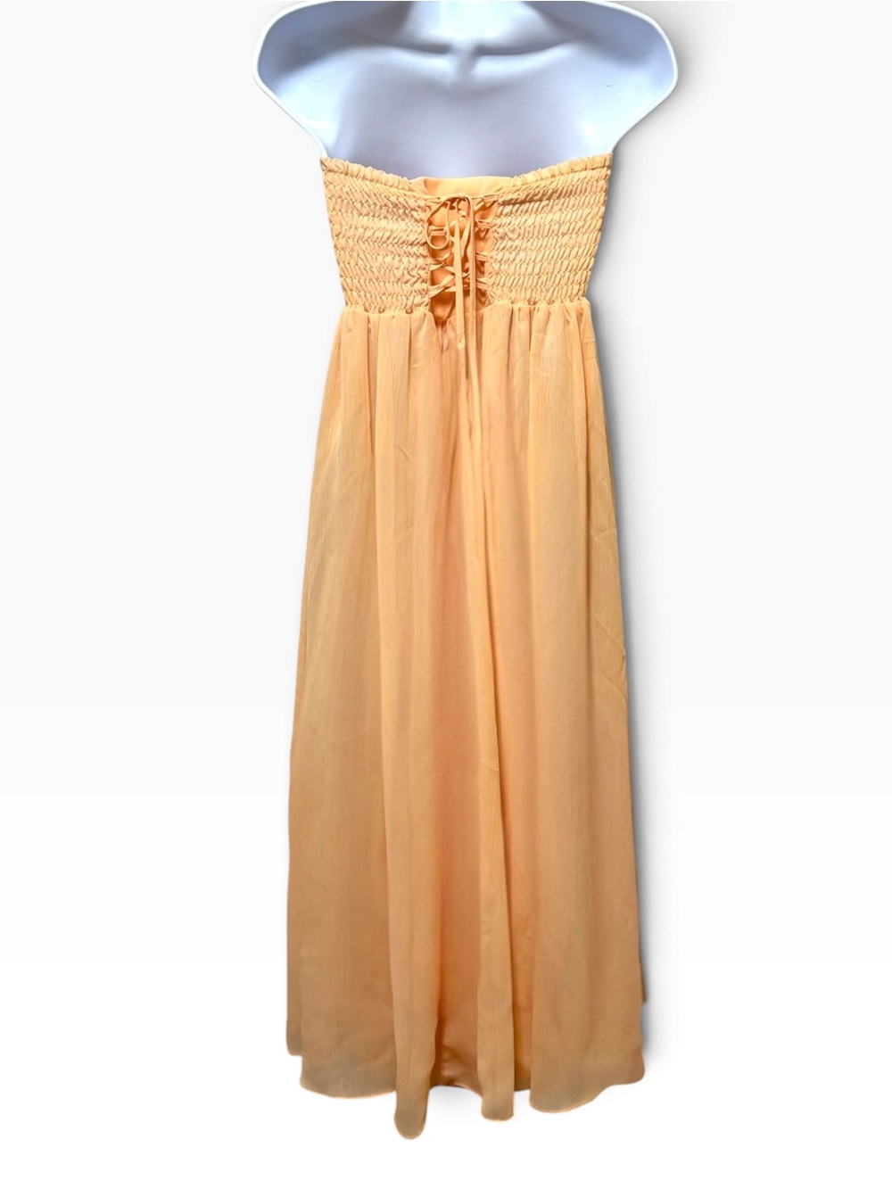 Free People Peach Strapless Smocked Maxi Dress Lace Up Back XS - Picture 3 of 4